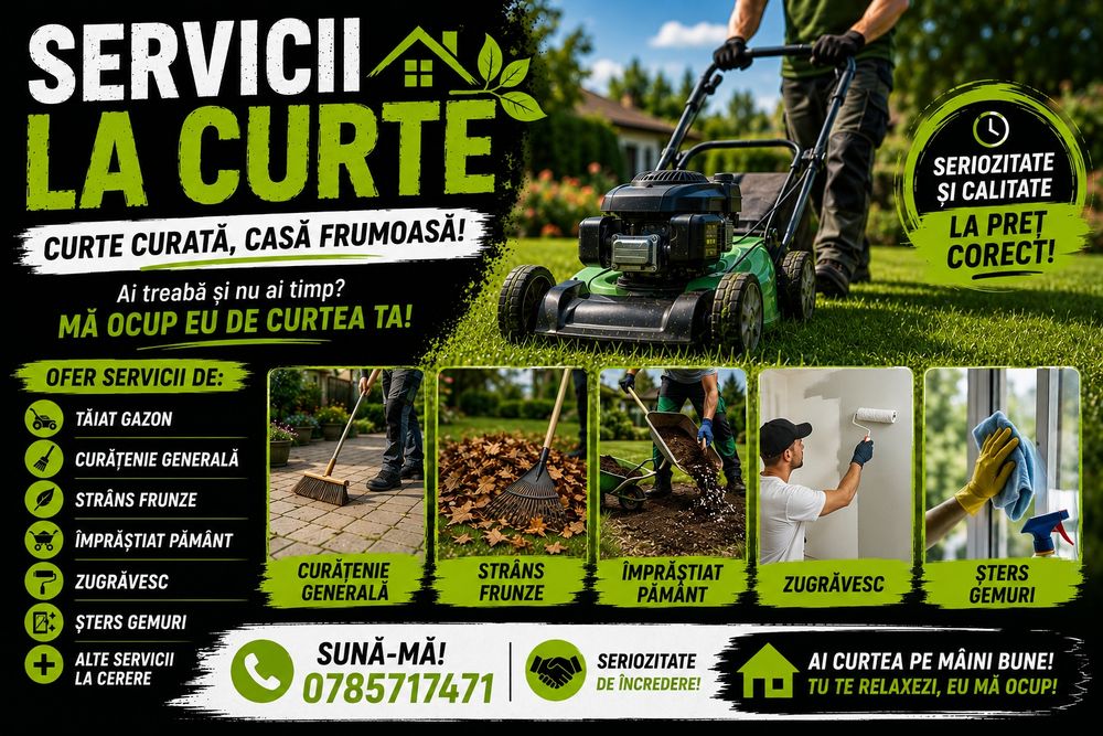 Ofer servicii de curățenie la curte