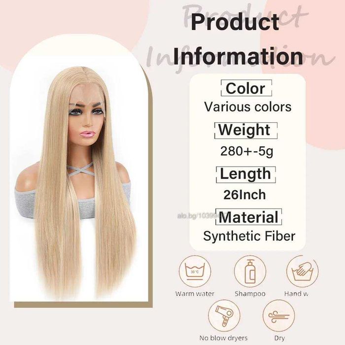 80 см Пшенично руса права перука с дантела лейс фронт 13×4