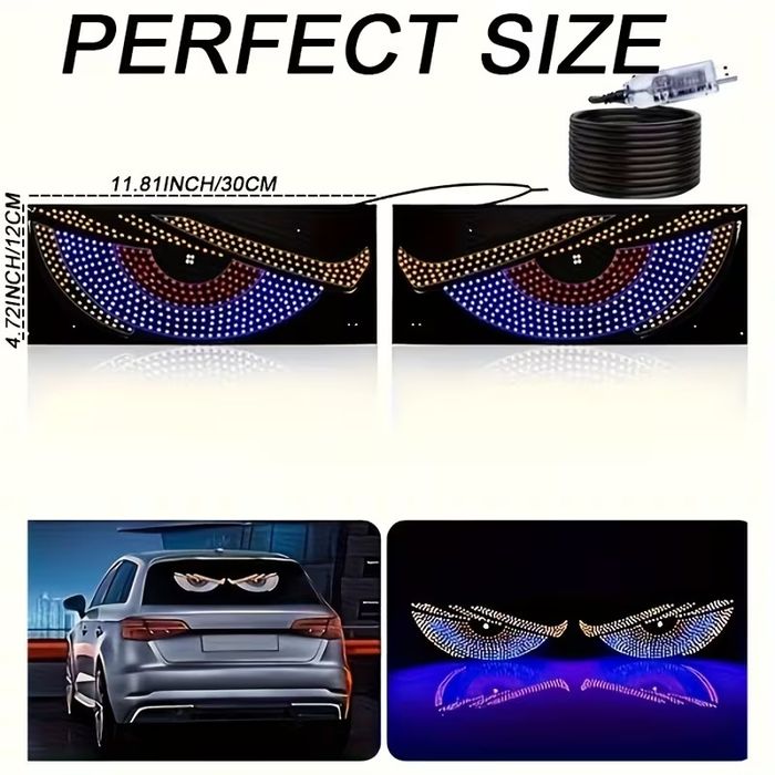 Ochisori LED RGB Auto pentru Luneta/Parbriz, Efect Demon Eyes Animat, Alimentare USB