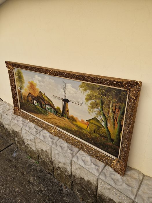 Стара голяма антикварна холандска картина масло върху платно