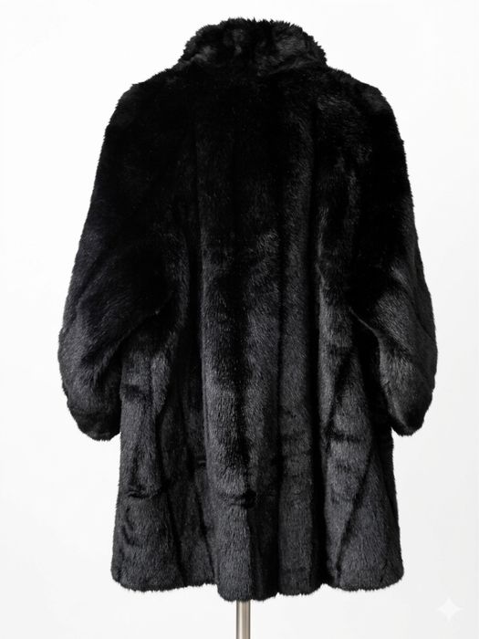 Луксозно oversize черно палто с изкуствен косъм Л -ХЛ размер