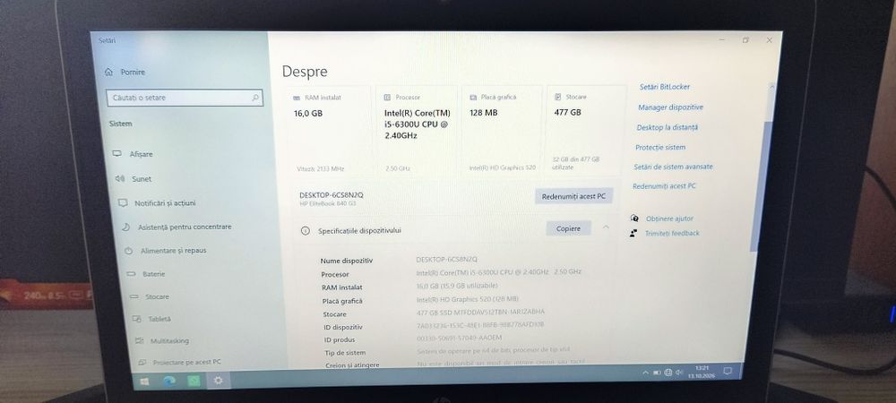 Laptop HP EliteBook 840 G3 | 14" Full HD | 16GB RAM | 500GB SSD | Stare Foarte Bună