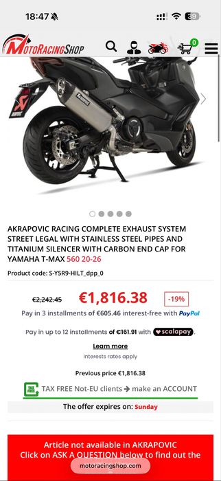 Evacuare NOUA completa Akrapovic Titanium Racing Line Yamaha Tmax 560 2020 2026