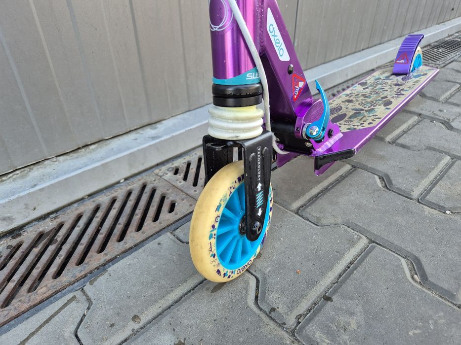 Trotinetă oxelo MID 5 violet cu frână și suspensie