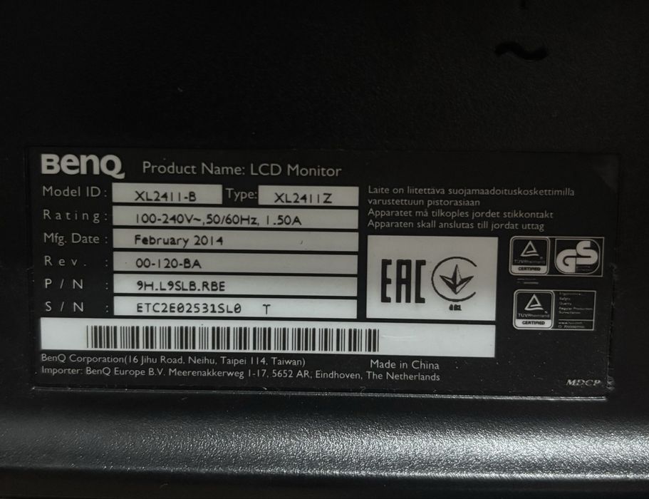 Геймърски Монитор BenQ XL2411-B  24" 144hz FullHD