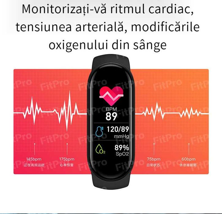 Bratara fitness M7, IP67, neagra, Smart Band
