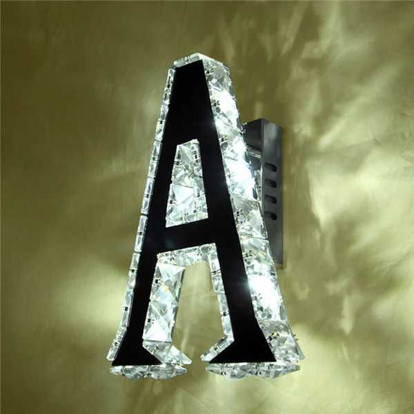lumina lustra aplica veioza led cristal sticla litera A, E, V, I