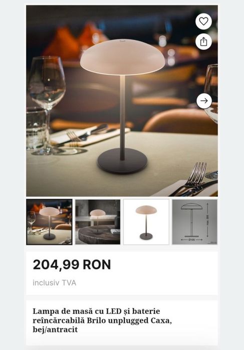 Lampa de Lumina pentru cina. pe USB c reincarcabila tine 24 h c noua in cutie