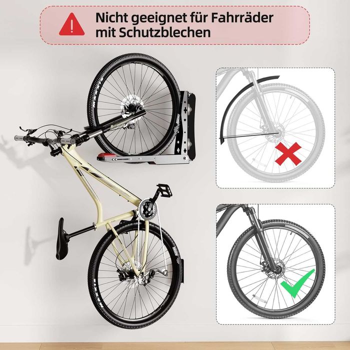 Suport de perete pentru bicicletă, set de 2 suporturi pivotante pentru garaj, economisire de spațiu, ușor de agățat și detașat, susține până la 40 kg