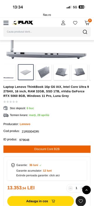 Laptop Lenovo ThinkBook 16p G6 Ultra 9 / 32GB / 1TB / RTX 5060 – NOU SIGILAT