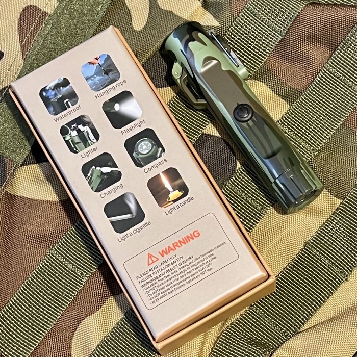 Плазмена запалка водоустойчива с фенер и компас тактическа туризъм лов