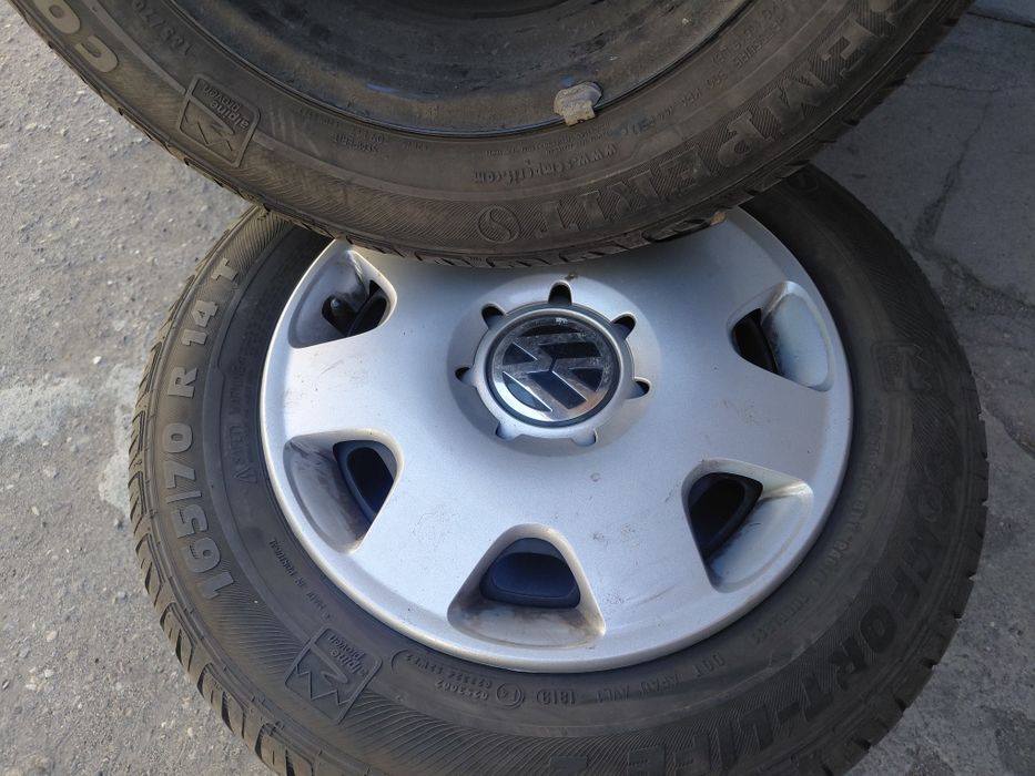 VW Polo  5×100-14" Жл.джанти с гуми+тасове
