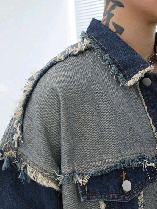 Ново мъжко карго дънково яке риза Street Style изтъркано  деним памук