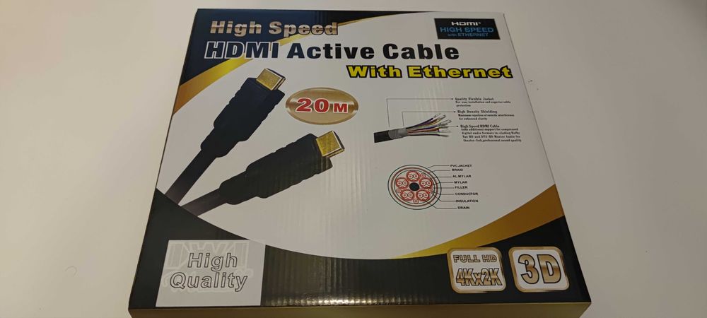 Cablu HDMI cu lungime de 20 de metri, conectori auriti, 4 K, produs de calitate premium!