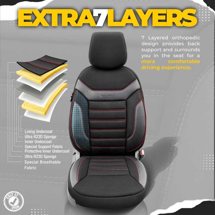 Комплект Тапицерия OTOM,Черно с Червен шев,Предни и Задни Седалки