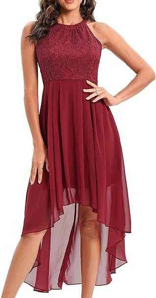 Rochie cocktail / nunta/ botez burgund-rosie - fara maneci - dantela