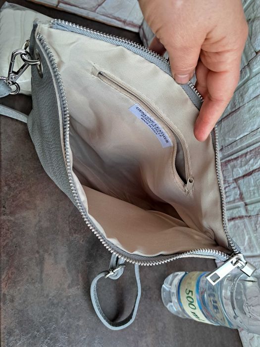 дамска малка чанта,Нова,сива-естествена кожа