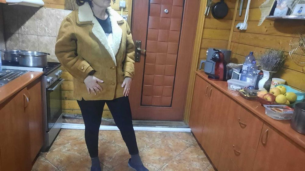 Cojoc original din piele de oaie- Shearling, mărimea 42, muștar