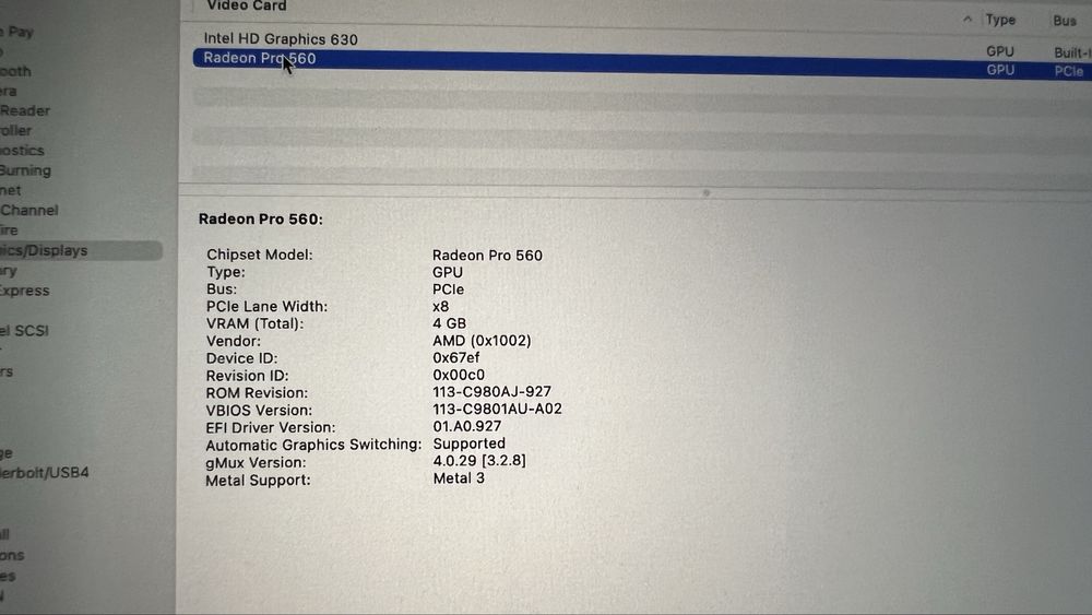 MacBook Pro 15 inch A1707 16GB ram 512 GB SSD touchbar