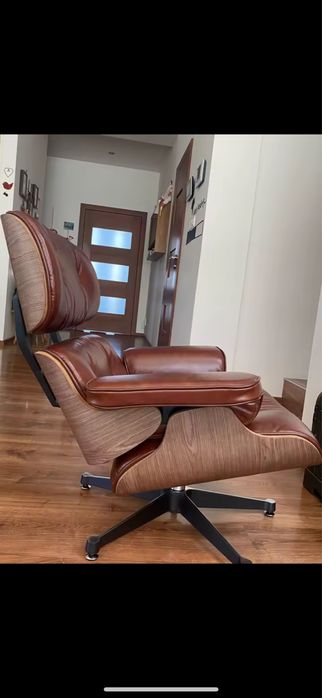 Fotoliu replica eames lounge chair culoare cognac maro piele naturala