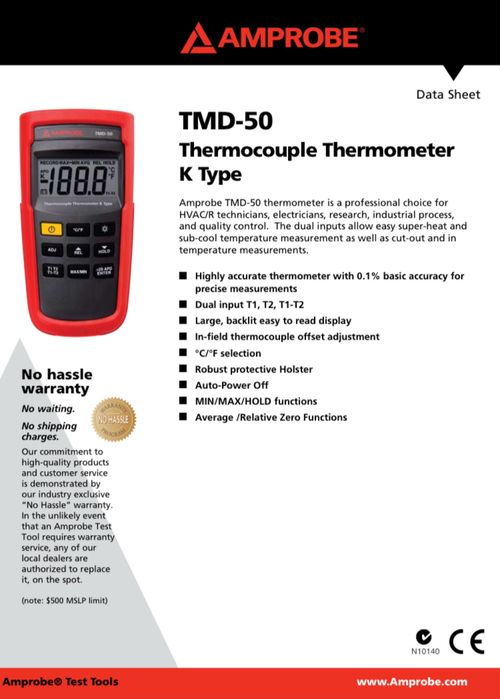 Termometru digital Amprobe TMD-50 cu 2 sonde (termocuple) K