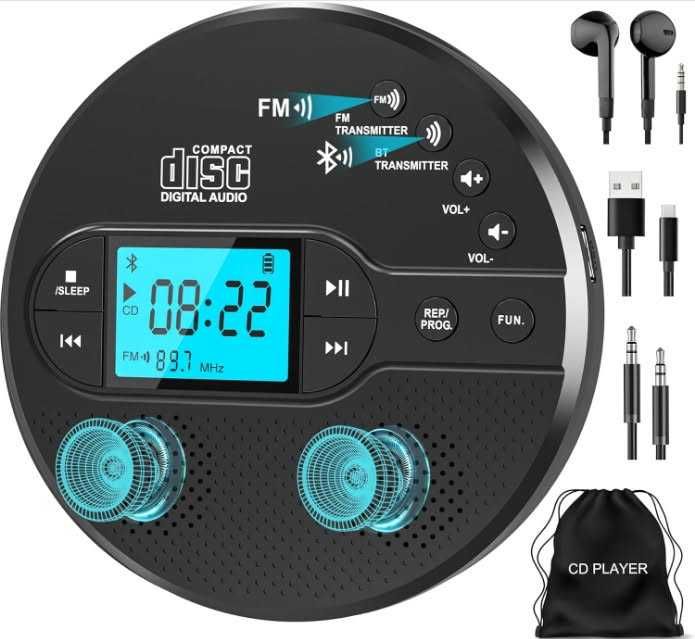 Преносим CD плейър Greadio CD-35 с Bluetooth, акумулаторна батерия 2000mAh