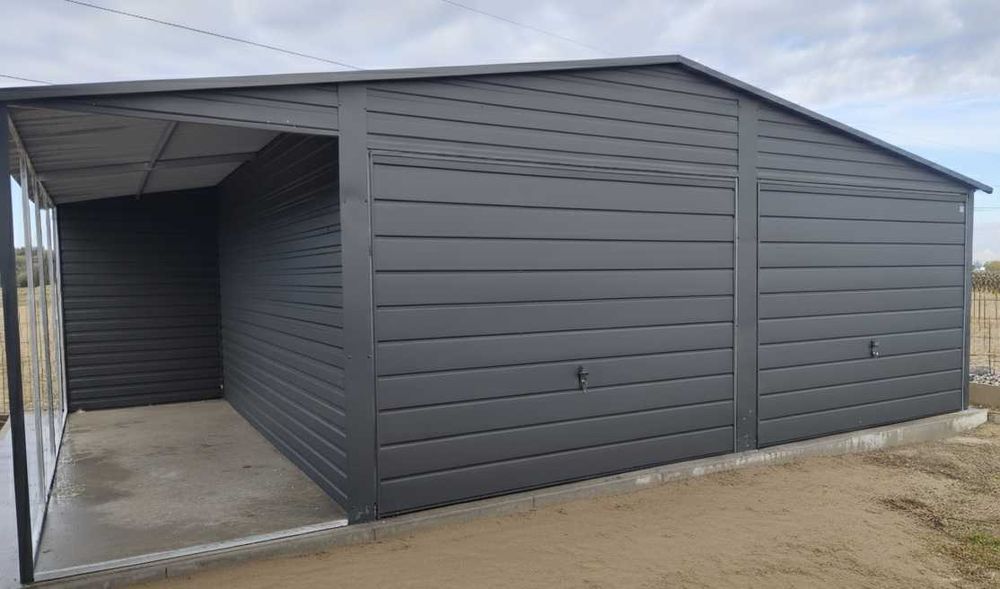 Garaj 6m x 6m Cu Copertina Laterala 2m x 6m Grafit Producator Direct