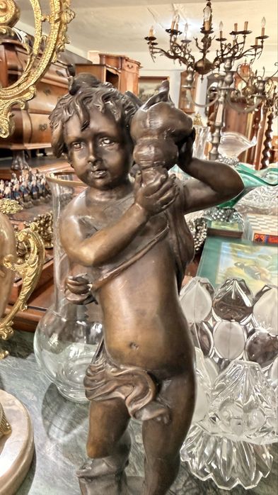 Statueta Sculptura Bronz Masiv Baza Marmura