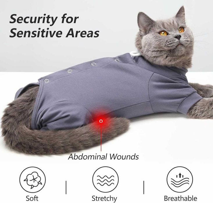 HEYWEAN Костюм за възстановяване на котки с дълъг ръкав, сив, M ; L
