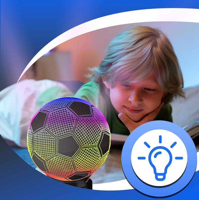 Lampa de veghe 3D LED minge fotbal cu telecomandă 16 culori 17.5x9.5cm