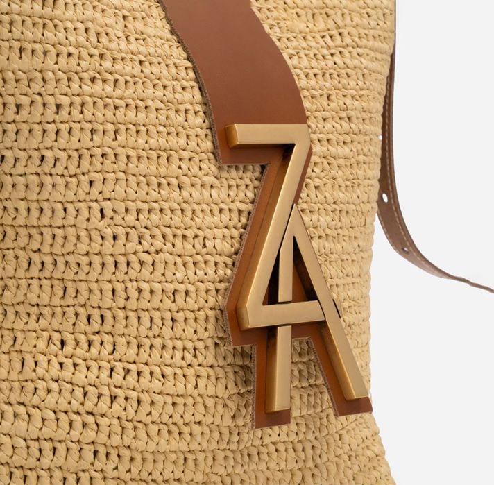 Zarena Alina - чанта за рамо от рафия и кожа - кафява