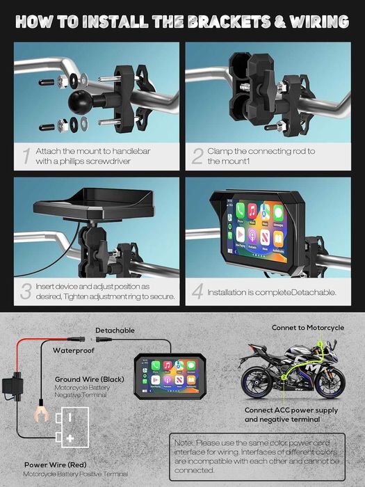 Мотоциклетен 5" IPS сензорен екран с безжичен CarPlay и Android Auto