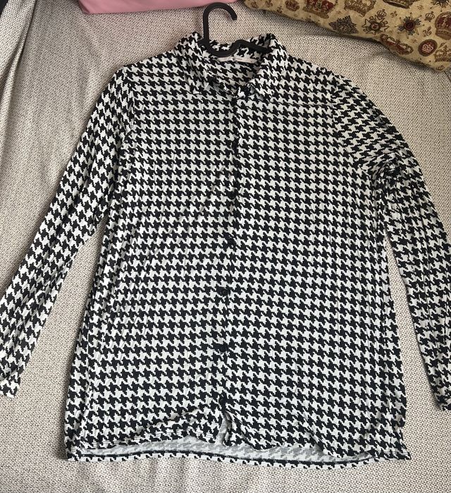 Camasa eleganta alb negru, model houndstooth