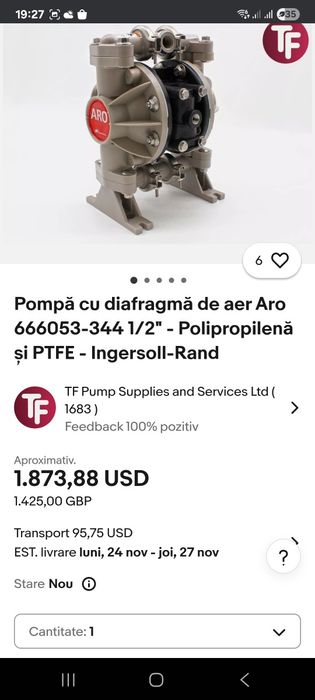 Pompa cu diafragma de aer Aro ingersoll-Rand 666053-344 1/2