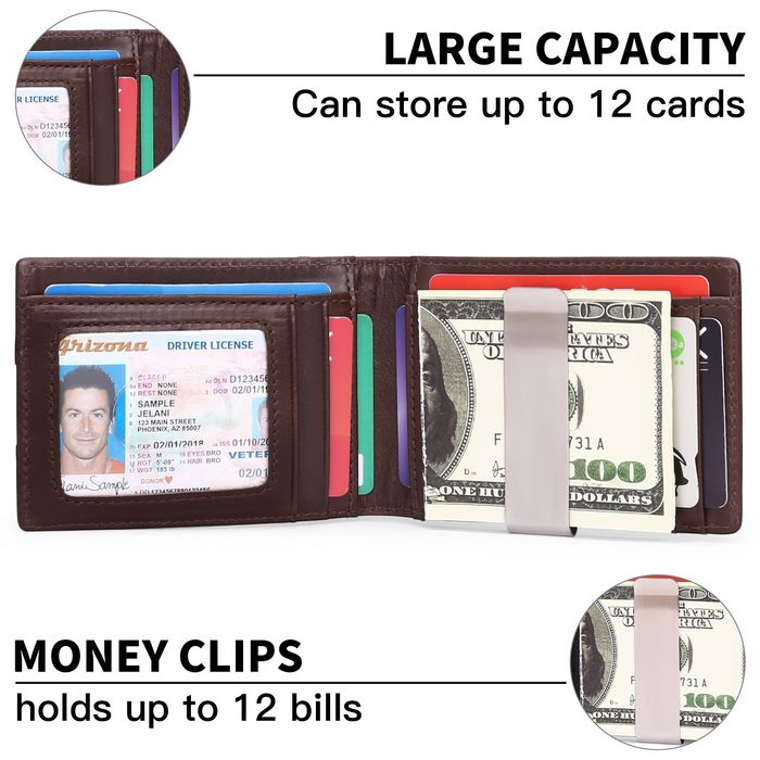 Portofel Piele Barbati,Protectie RFID,Agrafa bani, Maro