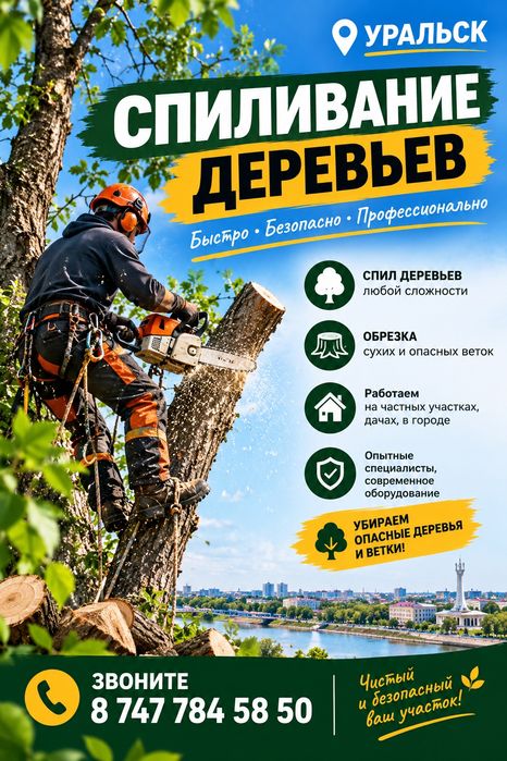 Спил и обрезка деревьев Уральск
