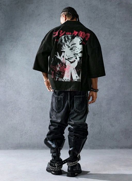 Ново мъжко карго дънково яке риза Street Style деним памук L