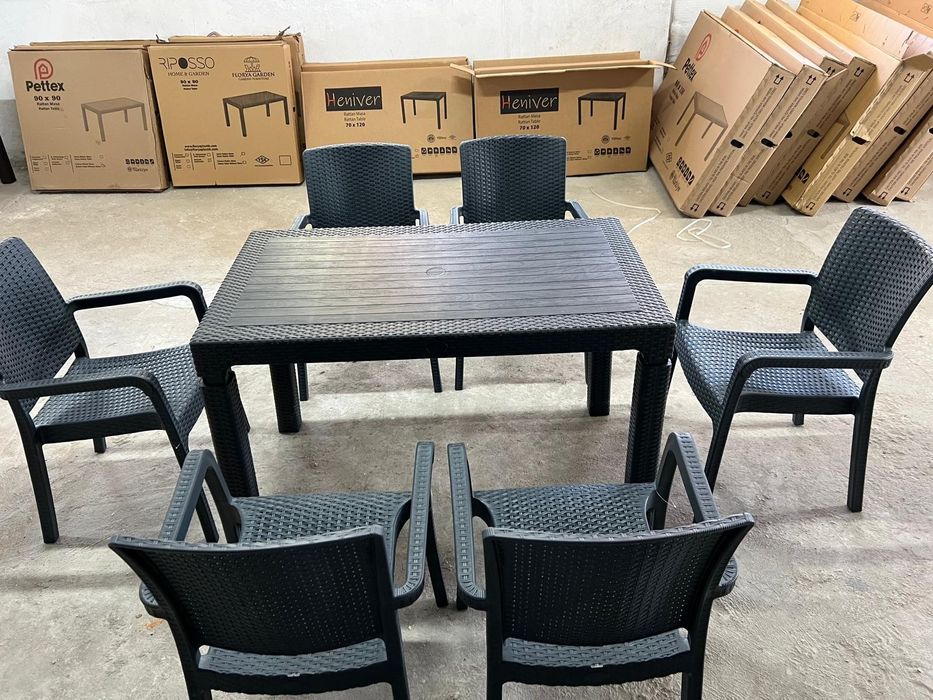 много здрав градински комплект 6 стола и маса 70/120см