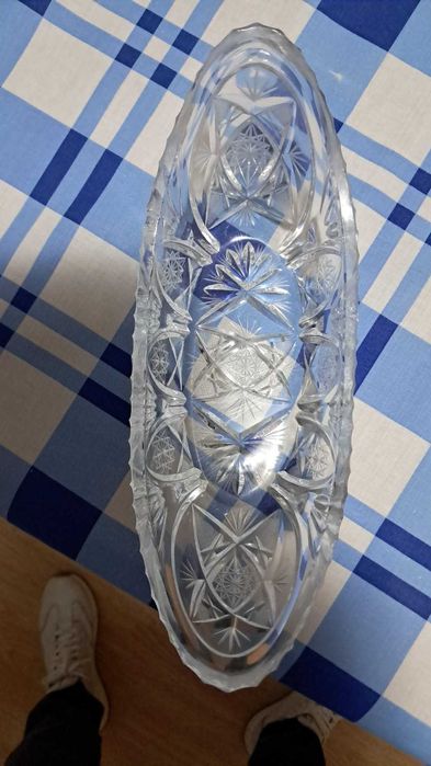 Bol oval vintage din cristal masiv – Model geometric cu stele