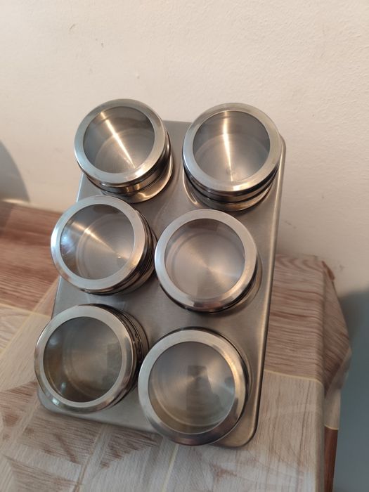 6 recipiente condimente cu suport magnetic din oțel