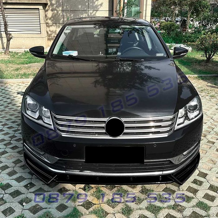 Преден лип спойлер VW Passat B7 Standard 2011–2015 черен гланц DV680 тунинг добавка предна броня пасат tuning spoiler