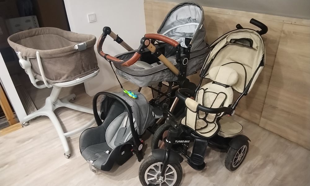 Carut cu landou si scoica, tricicleta tip carut, landou de interior