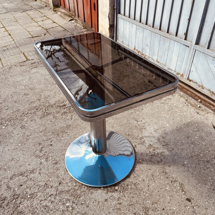 Италианска конзолна маса Allegri Parma 70-те – хром и опушено стъкло