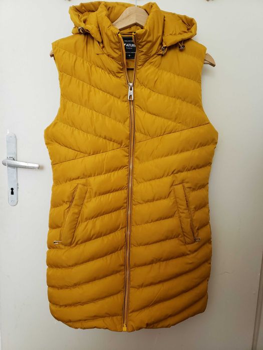 Дълга зимна грейка / елек цвят горчица