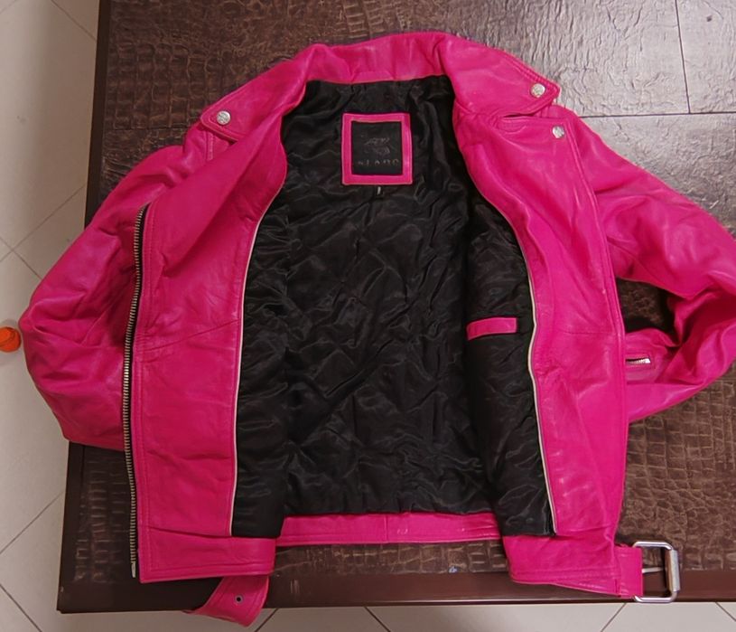 Geaca de piele naturala, LADC Paris, roz, masura S