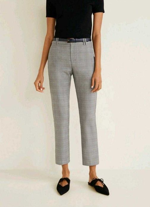 Pantaloni clasici conici gri carouri Mango 36