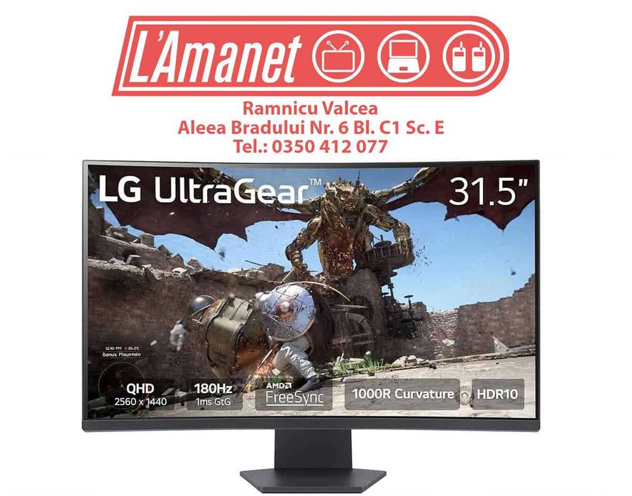 Monitor Gaming Curbat 31.5" LED VA QHD 180Hz 1ms LG UltraGear 32GS60QC-B 80cm QHD AMD FreeSync FullBox Garantie