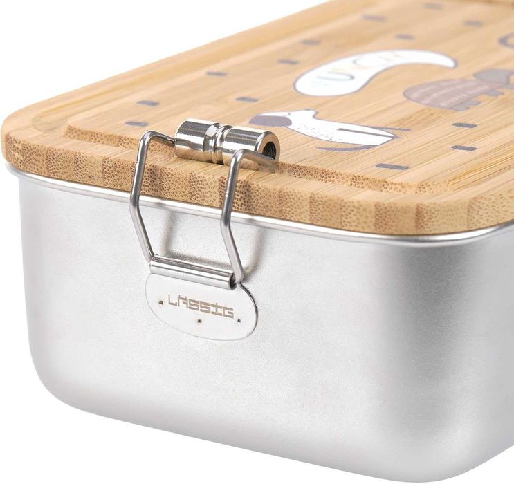 LÄSSIG Children's Lunch Box Stainless Steel and Bamboo Breakfast Box Sustainable Nursery School Lunch Box Stainless Steel Bamboo Happy Prints