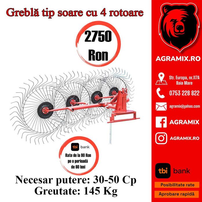 Grebla agricola tip soare noua Agramix
