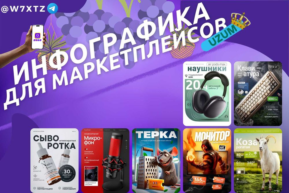 Дизайн инфографика для Маркетлейса Uzum / Uzum uchun infografik dizayn